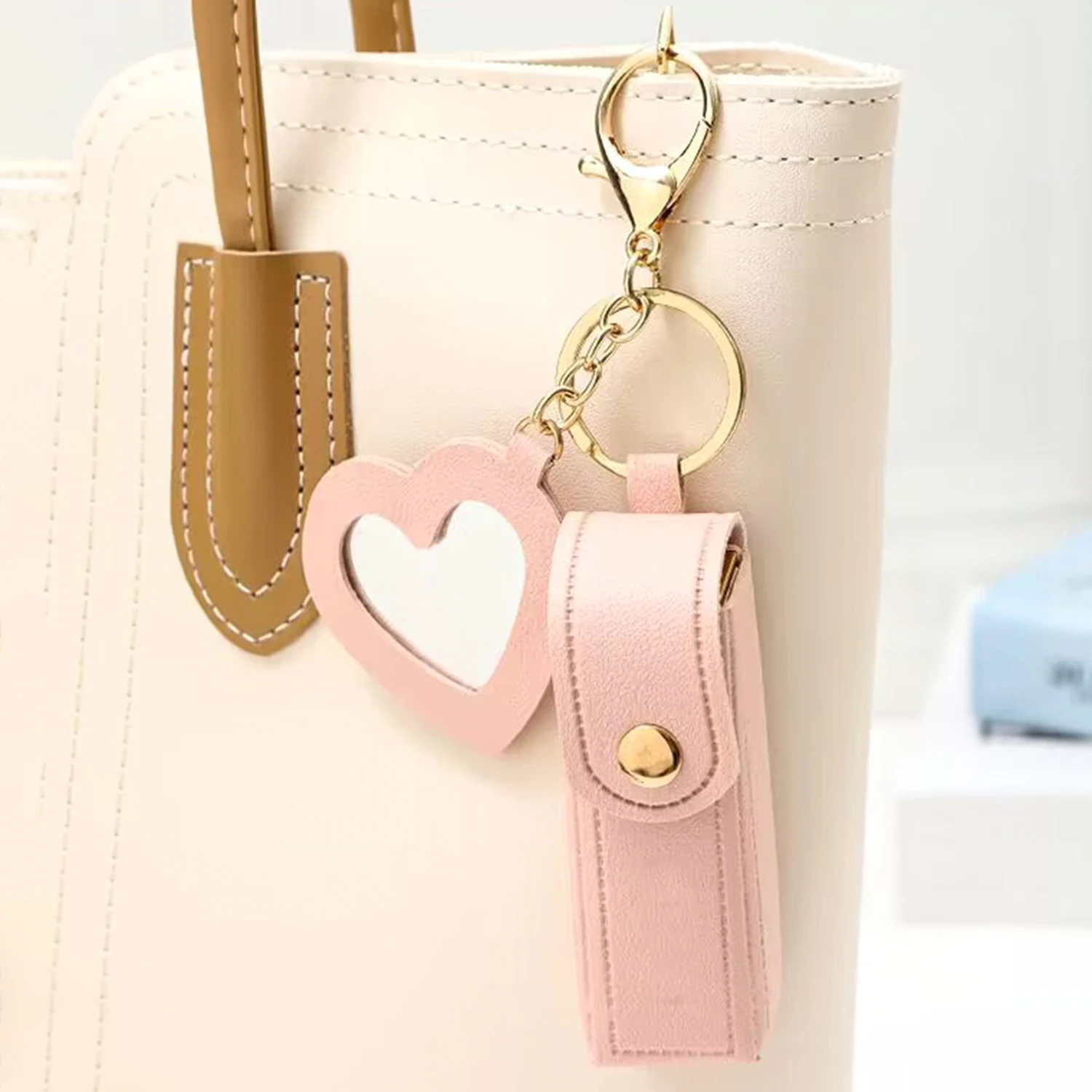Custom Name Mini Lipstick Bag Personalized Text Keychain Makeup Mirror Girl Gift Laser Engraving PU Customized Name Coin Purse