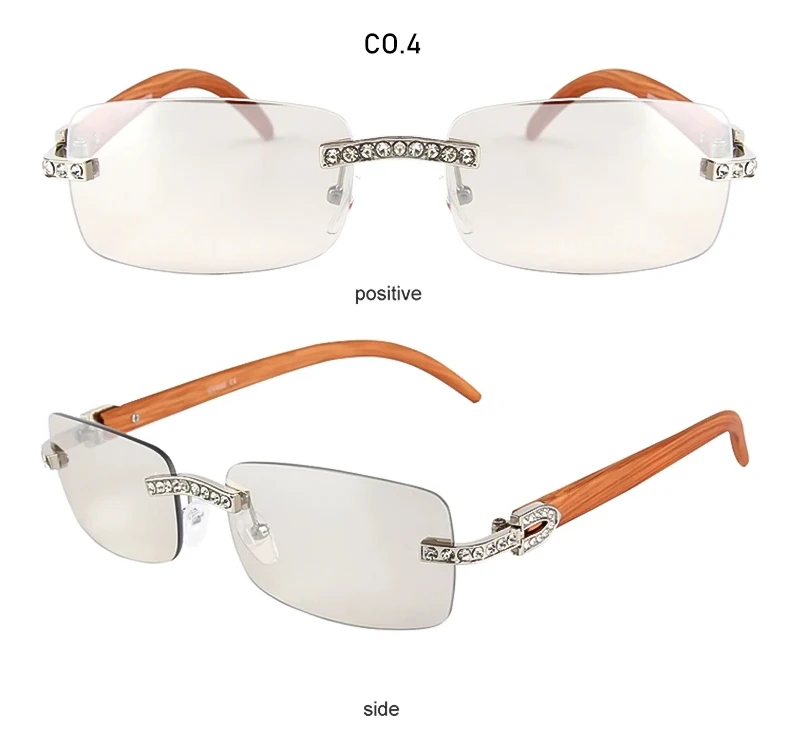 Kenbo Vintage randlose Rechteck Sonnenbrille für Frauen Männer Luxus Brille Mode Kristall Holz Brillen Sonnenbrillen uv400 – Detail 12