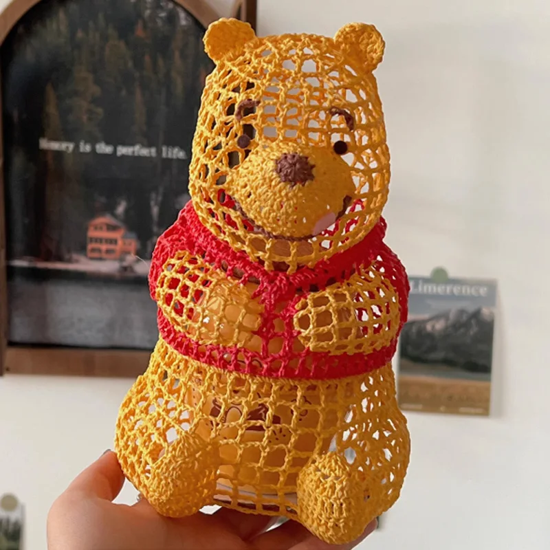 Kawaii Disney Winnie Pooh Bear Action Figure Toy Knitted Winnie Ceramic Storage Jar Set Candy Cookie Jar Christmas Gift For Kids