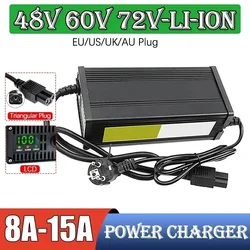 5/8/10/15A 48V 60V 72V Li-ion Lifepo4 Lithium Battery Charger Curren Adjustable Intelligent Vehicle Fast Charging Power Charger