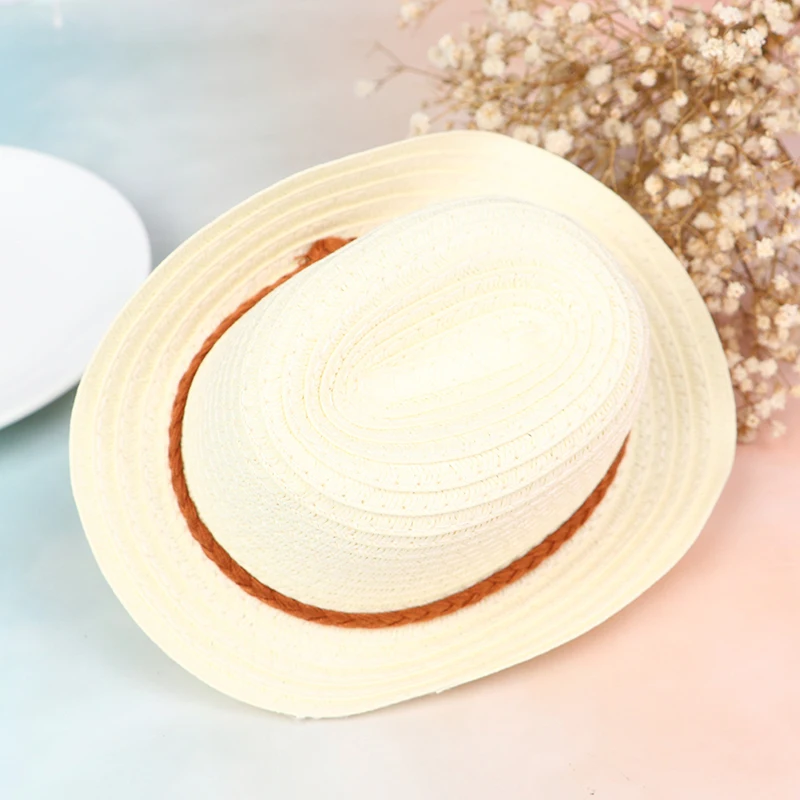 Sombrero de paja tejido a mano para niñas, muñeca de 18 pulgadas, arroz blanco, apto para muñecas de 43 Cm