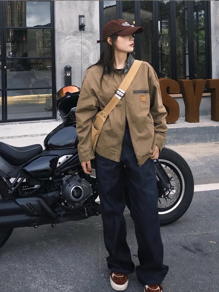 

너 Brown Vintage American Sle ort Work Jaet for Men Haome Detroit Utili Coat Молодежное пальто из смеси хлопка и полиэстера