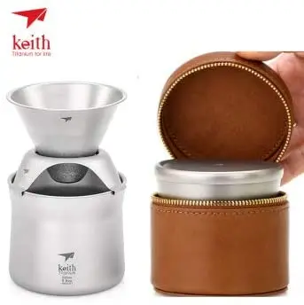 Keith Titanium Ultraleve Cafeteira, Estojo de couro Premium incluído, Ti3911