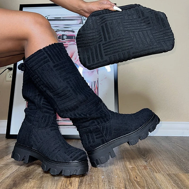 Eleganckie kozaki damskie Design marki frotte botki do kolan panie gruba podeszwa różowy zielony Botas Tone To Tone
