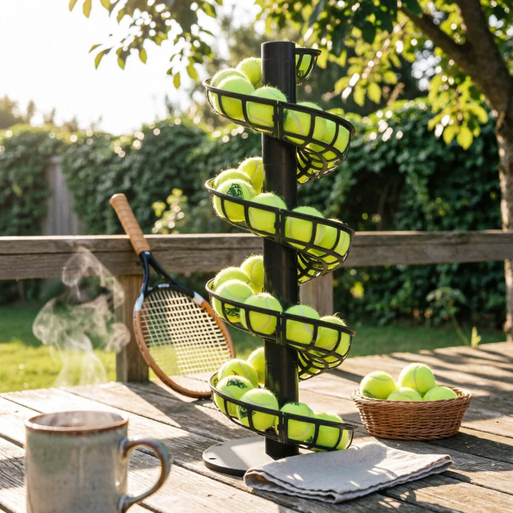 Tennis Serving Machine with Multi-directional Launch Adjustable Angle Tripod Base for Athlete Practice Drills