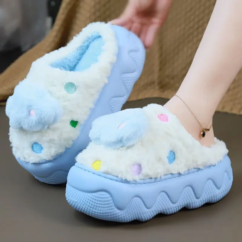 

Новые синие меховые тапочки с облаком для женщин, зимняя термокомнатная обувь, женские милые домашние тапочки для девочек-подростков, теплые пушистые тапочки розового цвета