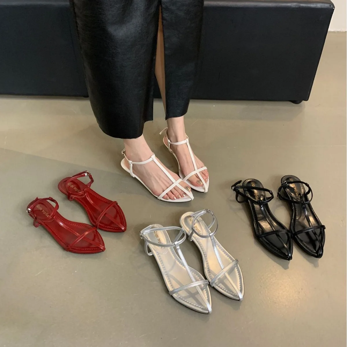 Low Sandals Woman Leather 2024 Summer Ankle Strap Female Shoe Clogs Wedge Clear Heels Open Toe Low-heeled Girls Platform Fashion