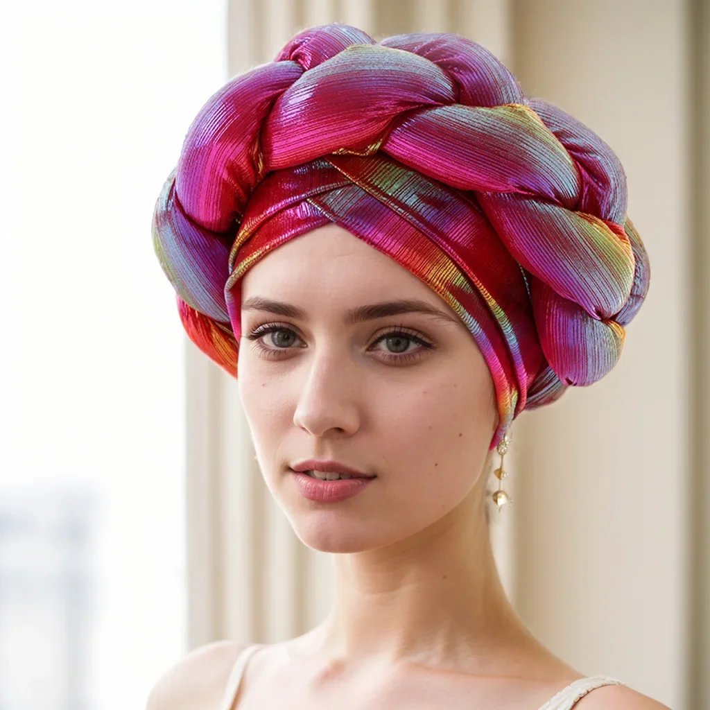 

Shiny Turban Cap for Women Muslim Hijab African Auto Gele Headtie Aso Oke Nigeria Wedding Party Headpiece Geles Bonnet Head Wrap
