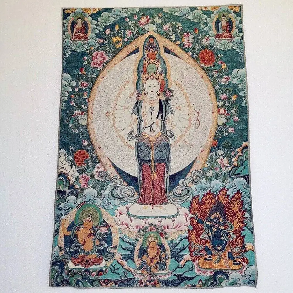 Buddhist Thousand-Armed Avalokitesvara Buddha Statue Thangka Silk Painting