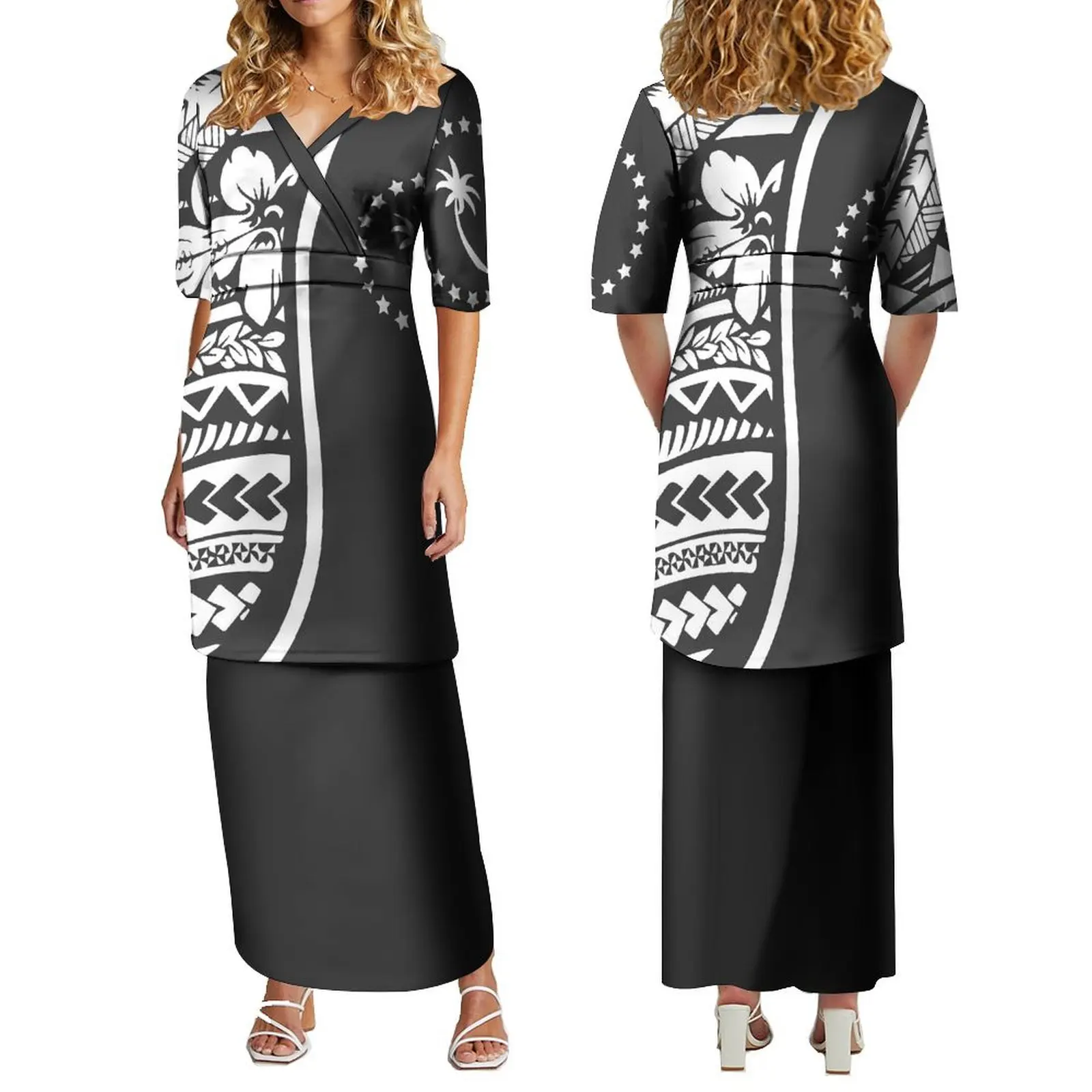 

Women'S V-Neck Dress Puletasi Dress Elegant Dress Plus Size 7xl Custom Made By Polynesian Tribe