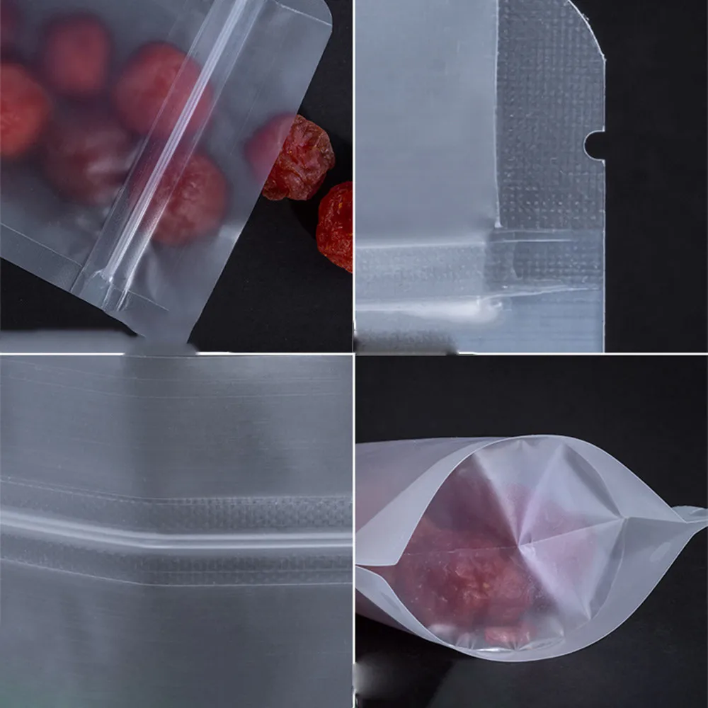 100Pcs Matte Stand Up Zip Lock Food Packaging Bags Clear Zipper Storage Packing Pouches Dry Meat Snacks Nuts Package Bags