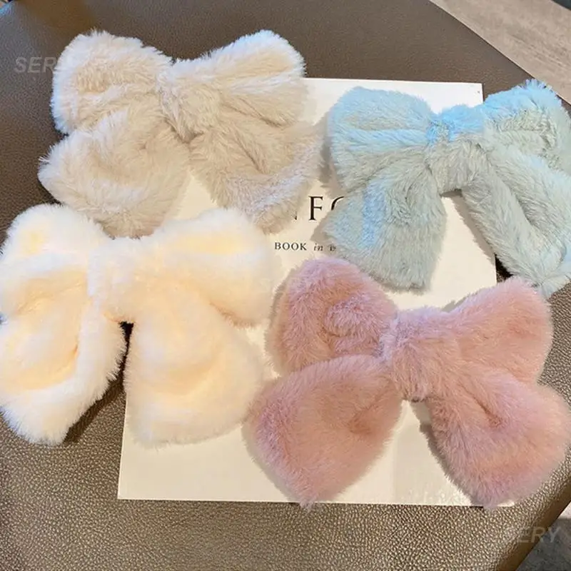 Hair Accessories Big Bow Cute Design White Hairpin Clothing Accessories Hair Clip On The Back Of The Head Plush Furry Clip White