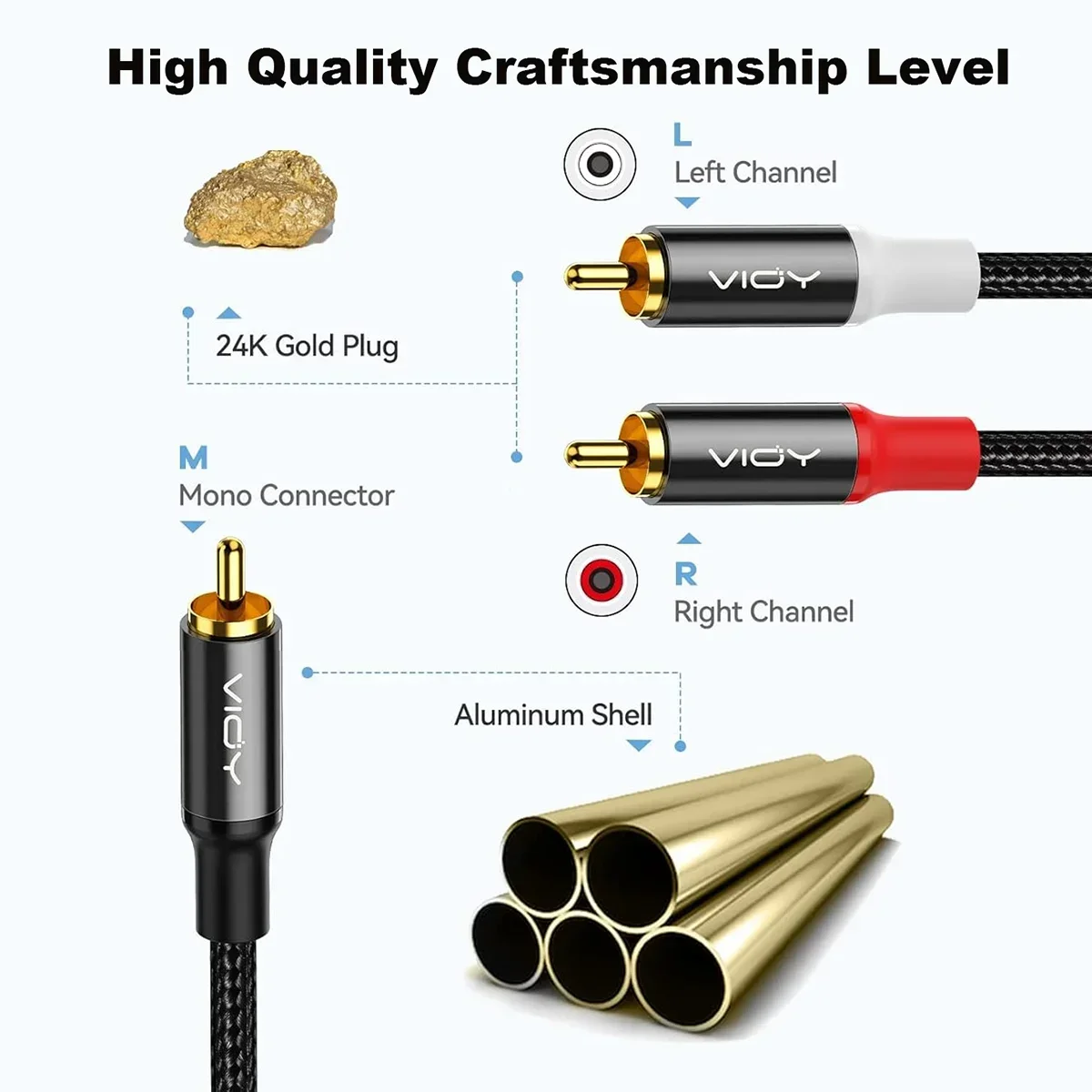 Adapter RCA Y Kabel do subwoofera Podwójne ekranowanie 1RCA męski na 2RCA męski Stereofoniczny kabel audio do subwoofera DVD TV Amp Kino domowe