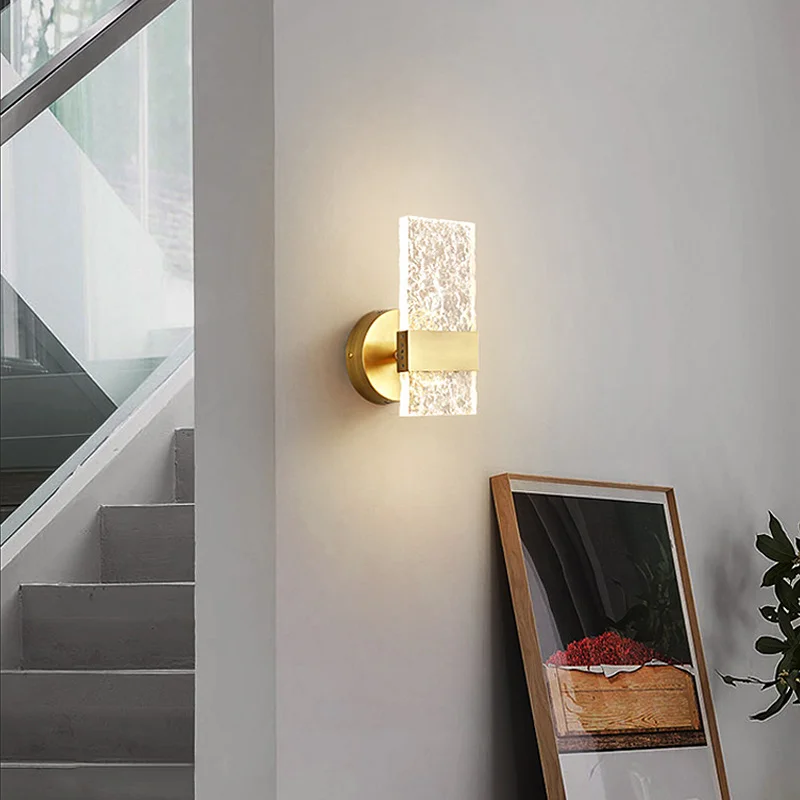 โคมไฟผนังทอง Nordic ทองแดง Sconce Light Decor หรูหราสำหรับห้องนั่งเล่น Aisle Corridor ห้องนอน Loft บันไดโรงแรมโคมไฟ