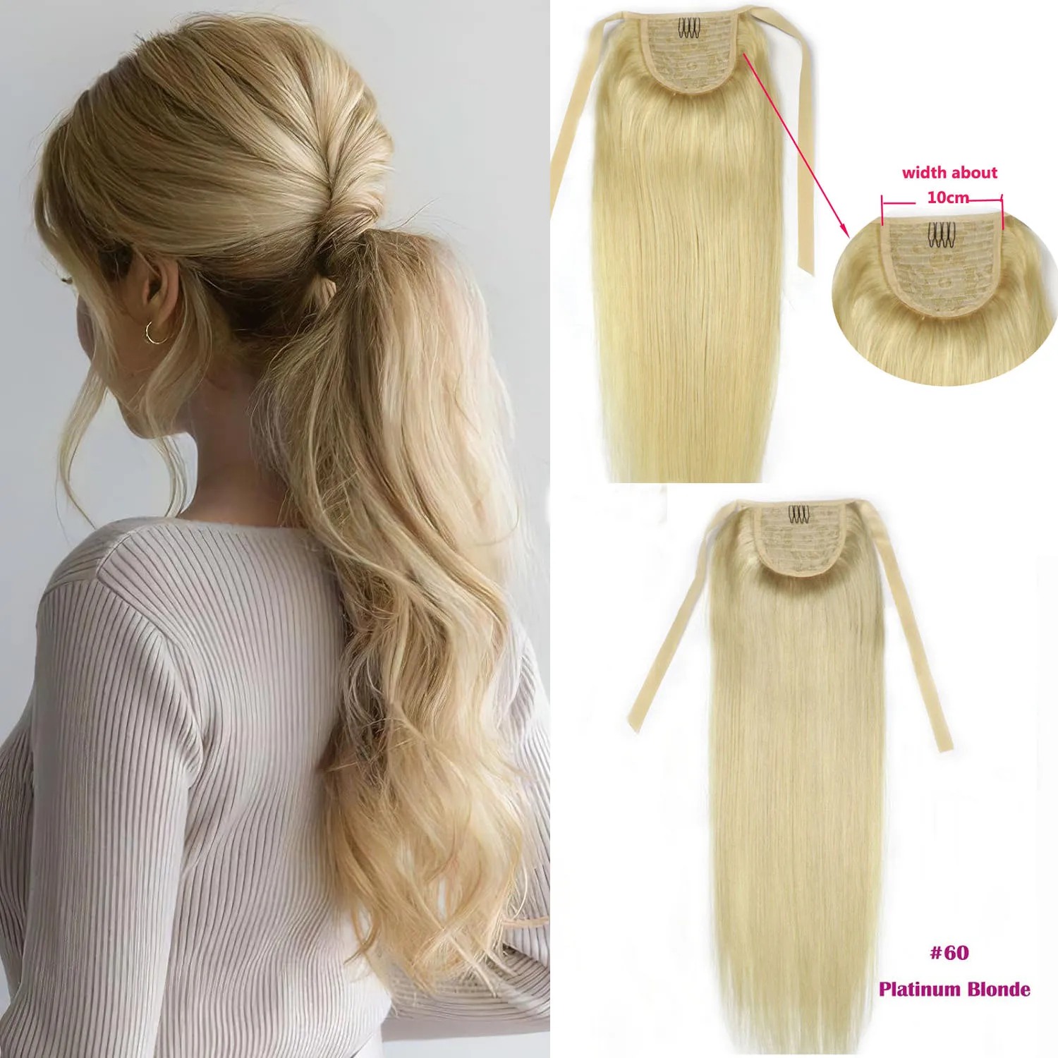 

Chocola 16"-24" 80g Brazilian Remy Human Hair Ribbon Ponytail Clip In 100% Human Hair Extensions Horsetail Stragiht