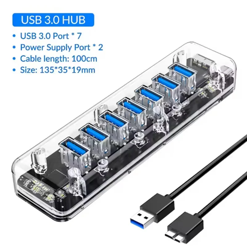 

New-ORICO For Laptop PC OTG Adapter 7 Port High Speed USB3.0 Splitter Multi USB HUB With Micro USB Power Port