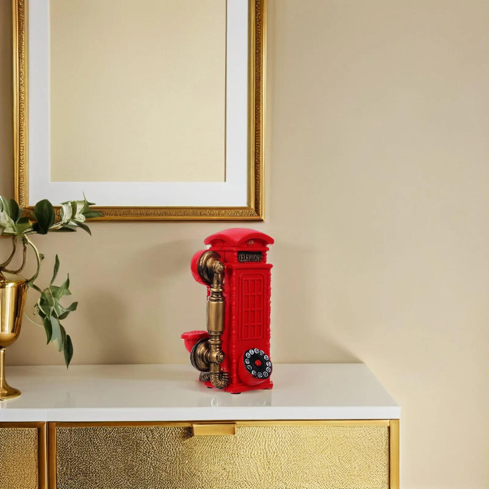 Classic Telephone Booth Ornament Resin Retro Payphone Decor with Intricate Dial Detail for Themed Spaces Photo Backdrop