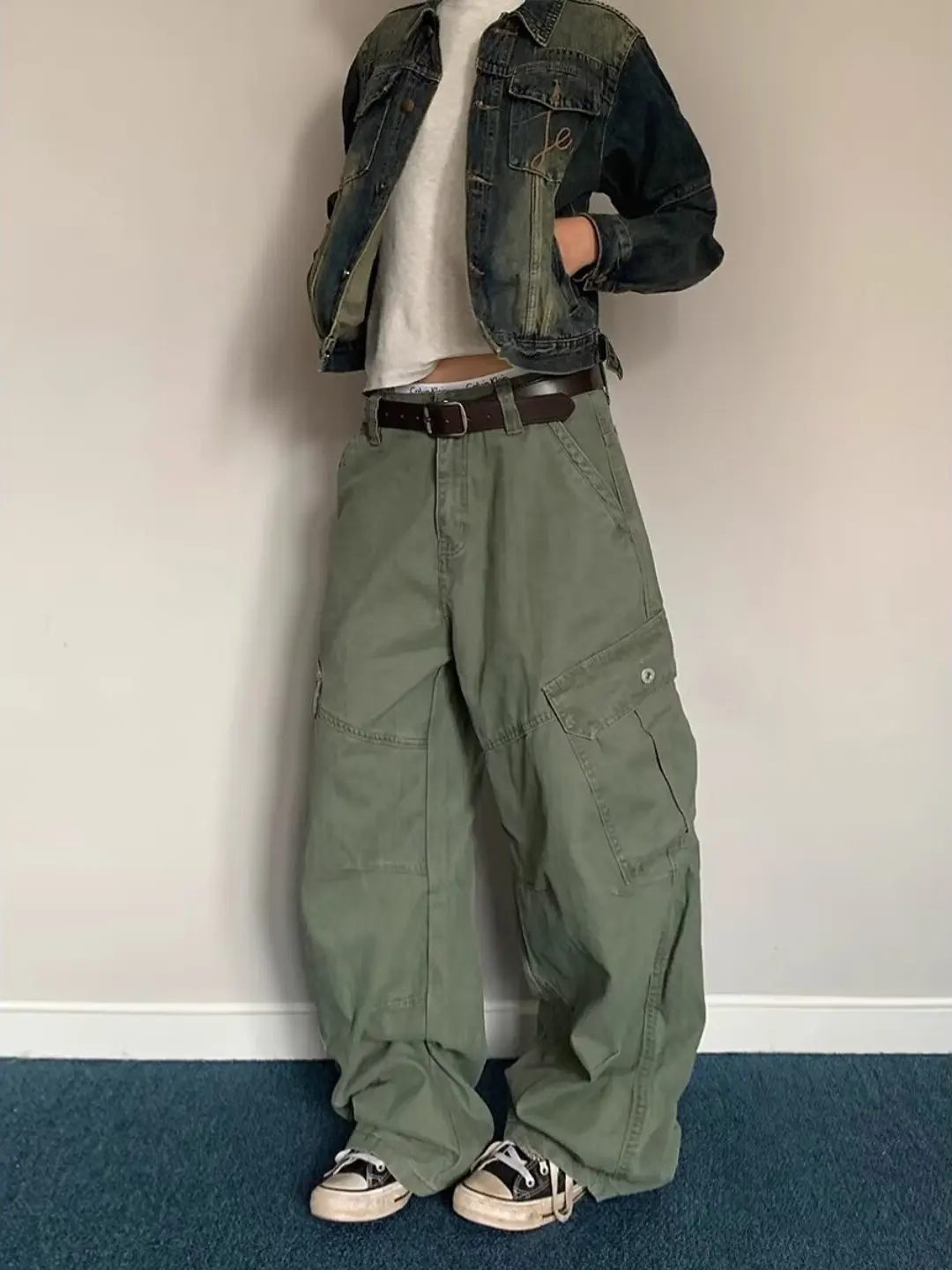 

American Retro Pleated Wide Leg Workwear Pants Men's Loose Straight Slimming Version Women's Casual Cotton Denim Trousers