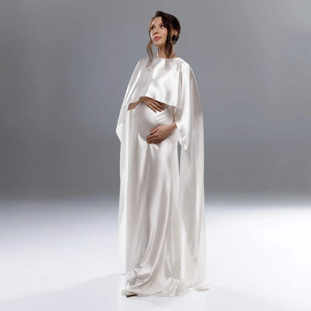 

Maternity Photography Dresses Silk Satin Gown Pregnancy Photoshoot Clothing with Cape Elegant Pregnant Women Long Maxi Dress