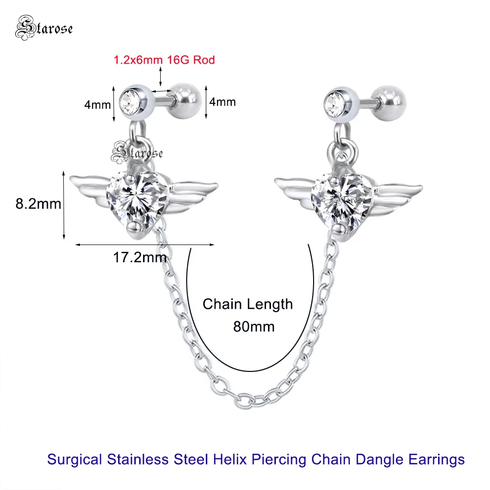 1Pc Surgical Steel Chain Snake Moon Heart Ear Stud Zircon Lobe Piercing Hoop Helix Piercing Earcuff Tassel Earring Party Jewelry