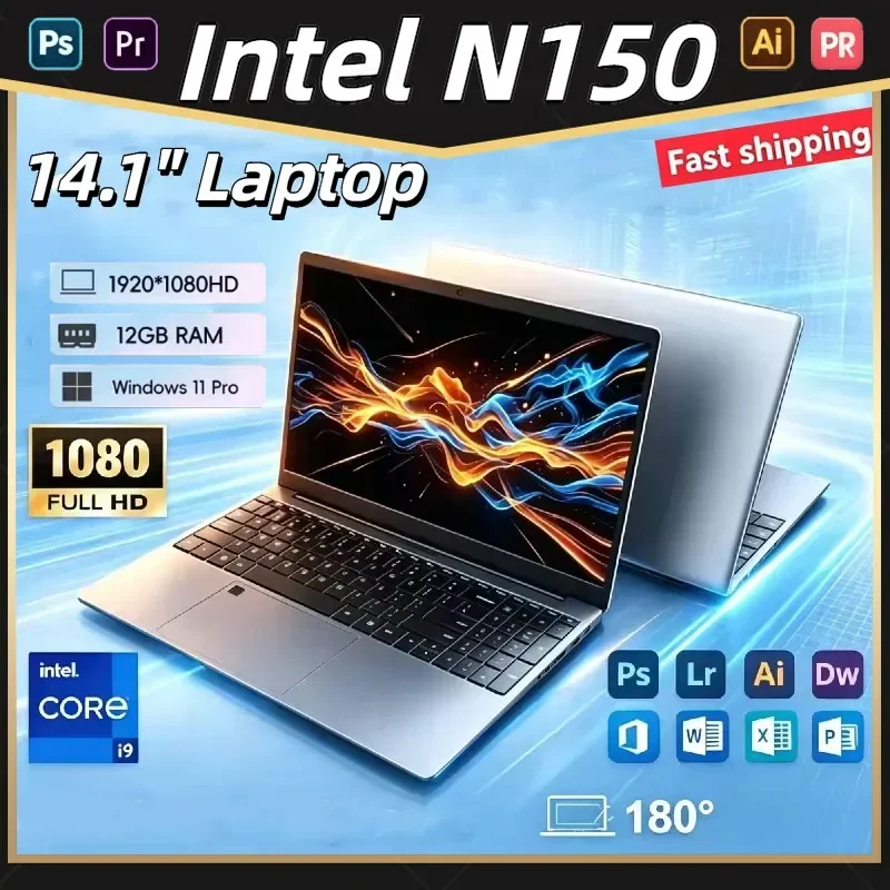 New 14.1' Laptop Intel Core N150 32GB 2TB Gaming PC Ultra Slim Office Study Computer PC Windows 11 Pro 1920*1080 HD