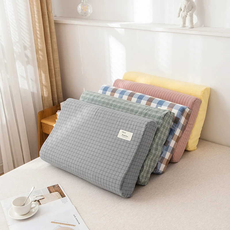 Latex Pillow Soft Cotton Latex Pillow Case Cover Solid Color Plaid Sleeping Pillowcase for Memory Foam Pillow 30x50CM