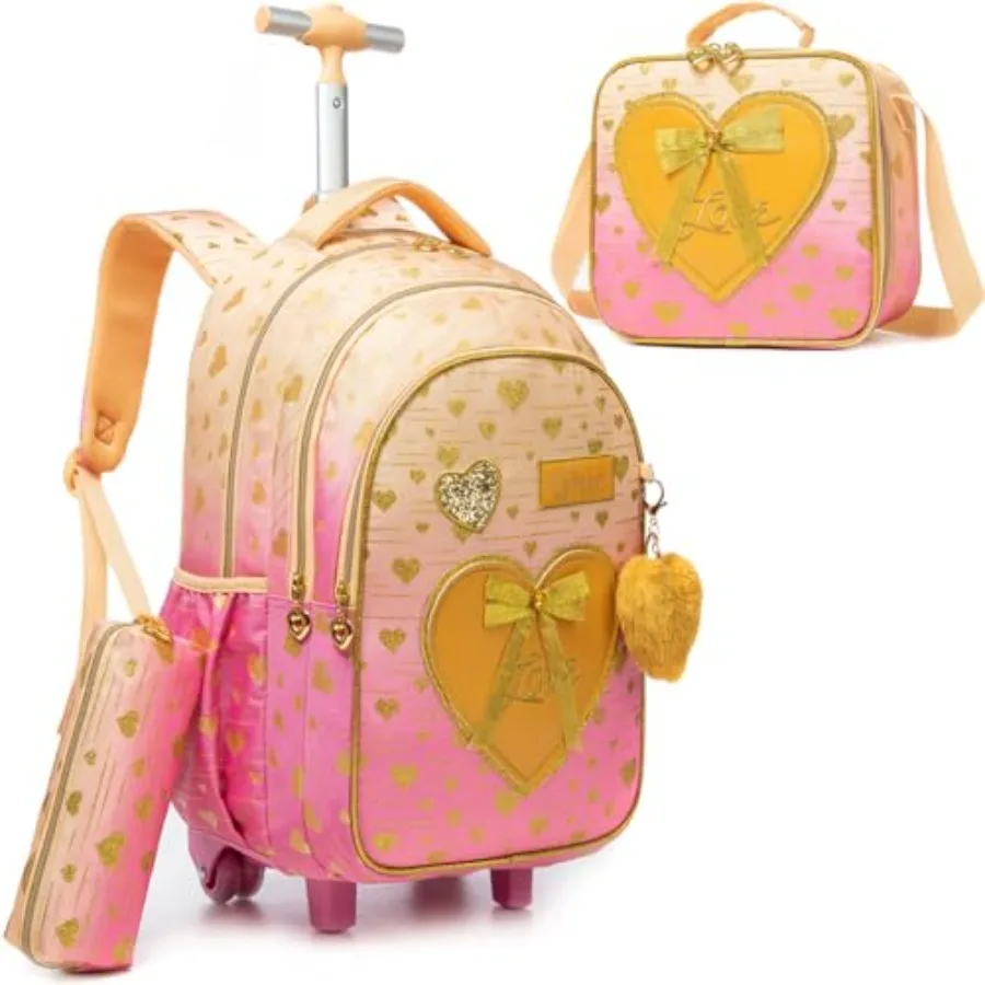 

Rolling Backpack for Girls Backpacks with Wheels for Elementary Students Girls Carry on Backpack with Lunch Box 3 in 1 Travel S