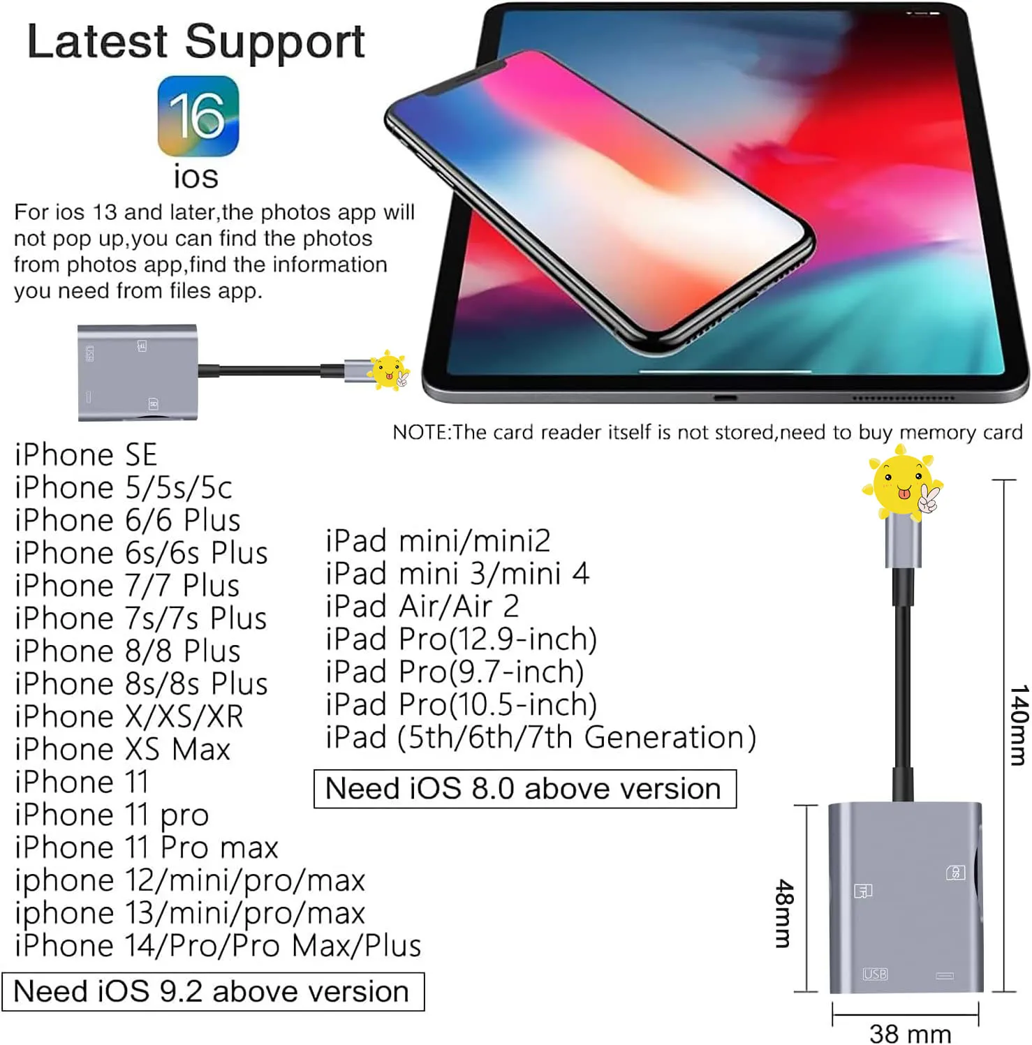 Устройство для чтения SD-карт Lightning/SD для iPhone, iPad, 4 в 1, устройство для чтения SD-карт памяти, портативный адаптер USB 3,0 OTG