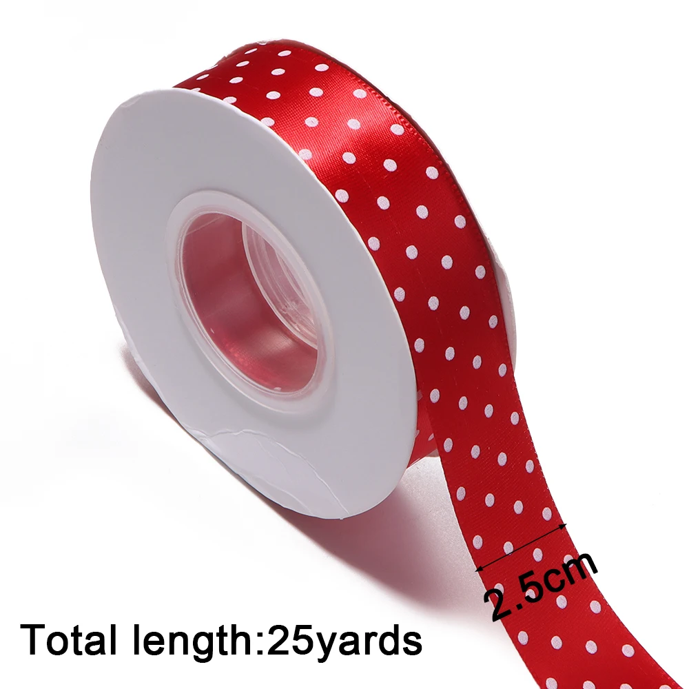 25 Yards/Lot 25mm gepunktete Satinbänder für DIY-Bastelarbeiten, handgemachte Schleifen, Haarnadeln, Blumen, Geschenkverpackungen, Partydekoration. – Detail 1