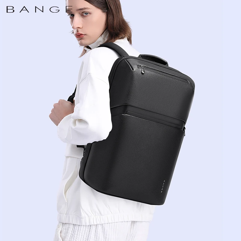 Leather Backpack Men Business Backpack Laptop 15.6 Inch Computer Bag Large Capacity  Bag Male Backpack Fashion 2023 New BANGE