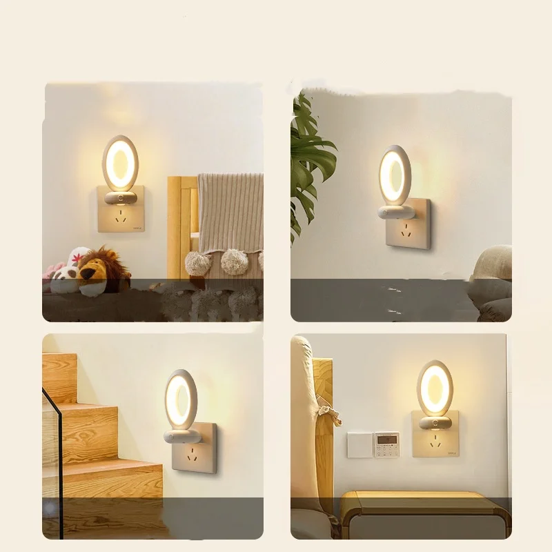 Veilleuse LED rotative avec télécommande, montage mural rond, rétro, couloir en frêne, chambre à coucher, salon, bureau