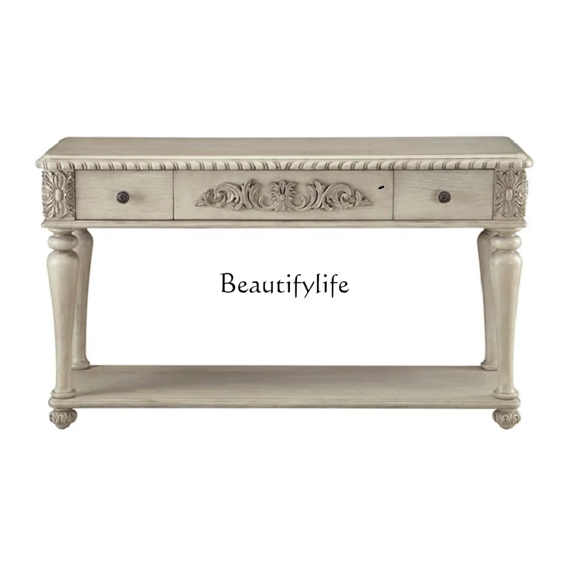 

*American retro solid wood entrance table old French light luxury sofa back cabinet