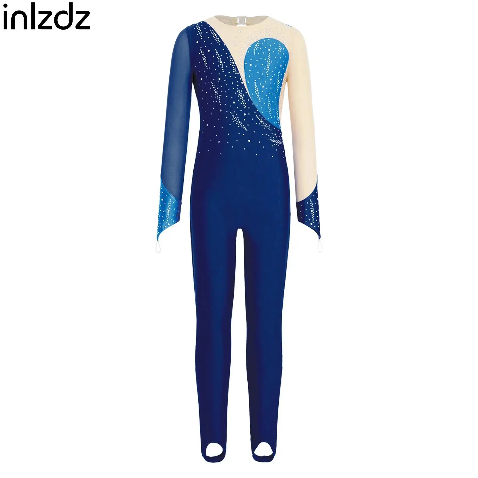 

Детский гимнастический комбинезон для девочек: блестящий, со стразами, сетчатый, с длинными рукавами, в стиле боди с ушками для ног, для балета, танцев и фигурного катания