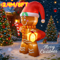2.4M/8FT Gingerbread Man Candy Cane Christmas Decorations Home Inflatable Toys with LED Lights Yard Xmas Party Diy Decor