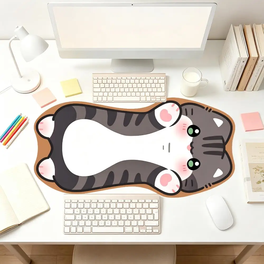 Pale White Fluffy Rabbit Contour Playmat Nice Match Light Tone Office Desktop