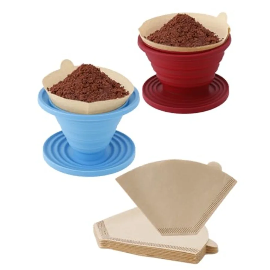Collapsible Pour Over Coffee Dripper Set, Reusable Pourover Coffee Dripper, Food Grade Silicone Foldable Travel Pour Over with