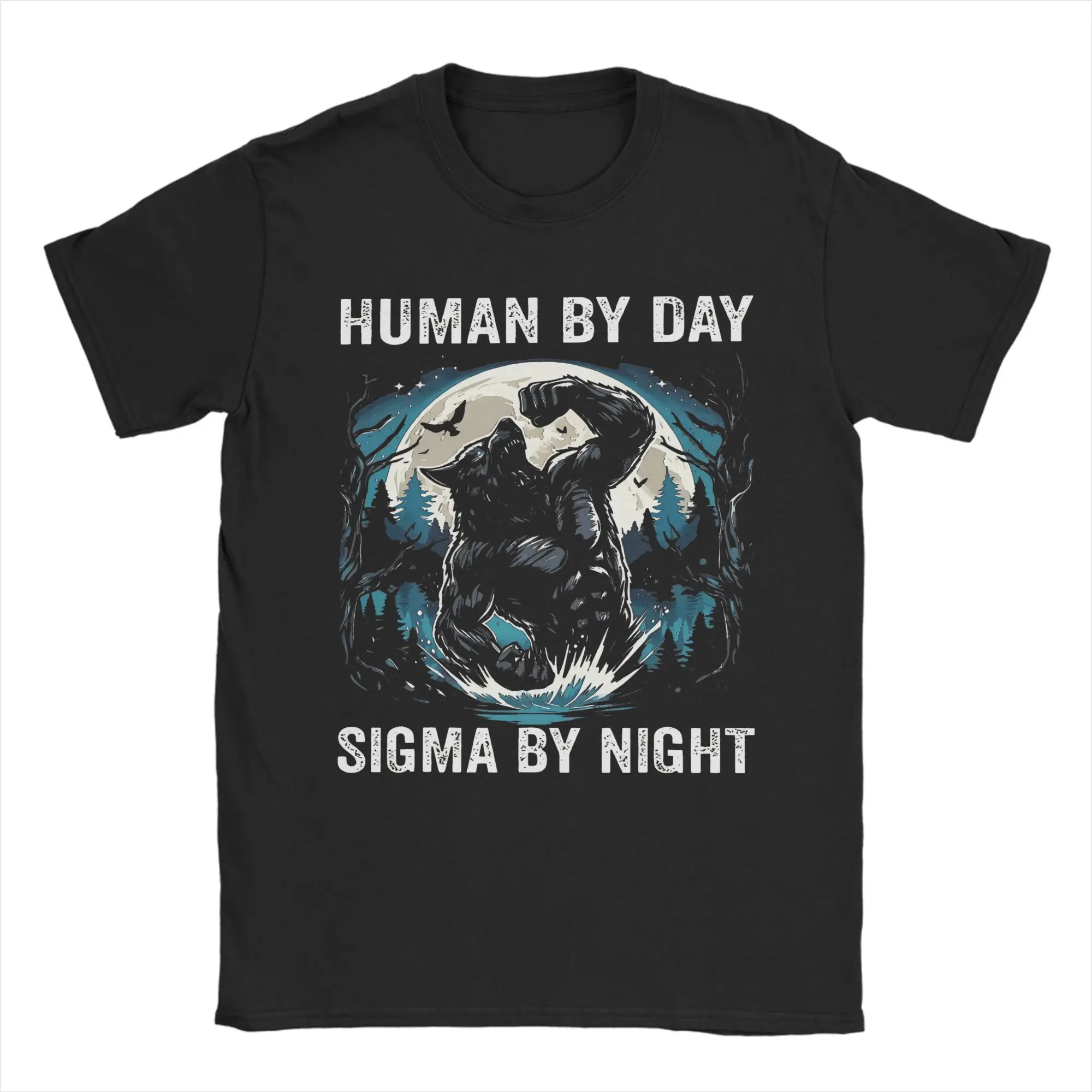 الإنسان في يوم سيجما في الليل الرجال تي شيرت مضحك تيز قصيرة الأكمام Crewneck تي شيرت 100% القطن الملابس الكلاسيكية #1