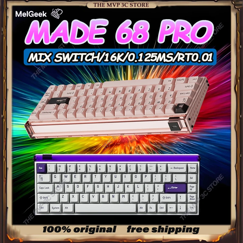 

НОВАЯ игровая клавиатура MelGeek Made68 Pro, специальная клавиатура для киберспорта 16K, частота сканирования 8K, скорость покатания 0,125 мс, TTC, магнитный переключатель, клавиатура в подарок