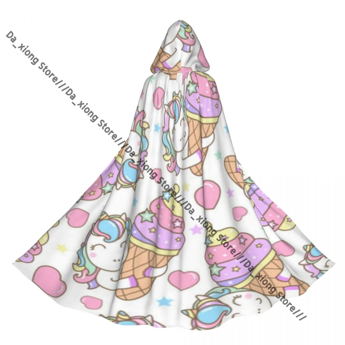 

Длинный халат ведьмы с капюшоном, единорог и мороженое, милый принт, плащ на Хэллоуин, костюмы для косплея для взрослых