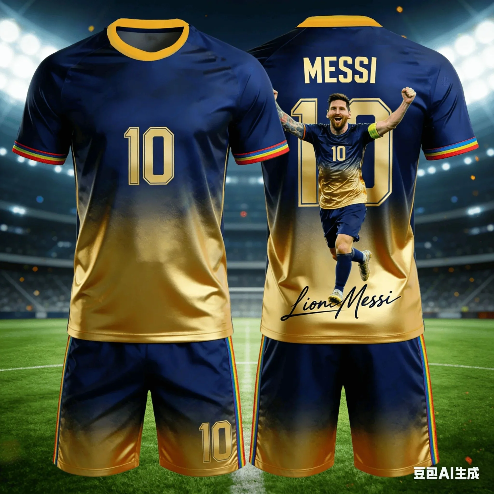 Summer New Messi Style Gradient 3D Football Fan Customized Size 10 Adult/children Short Sleeved Shorts Set Birthday Gift Kids