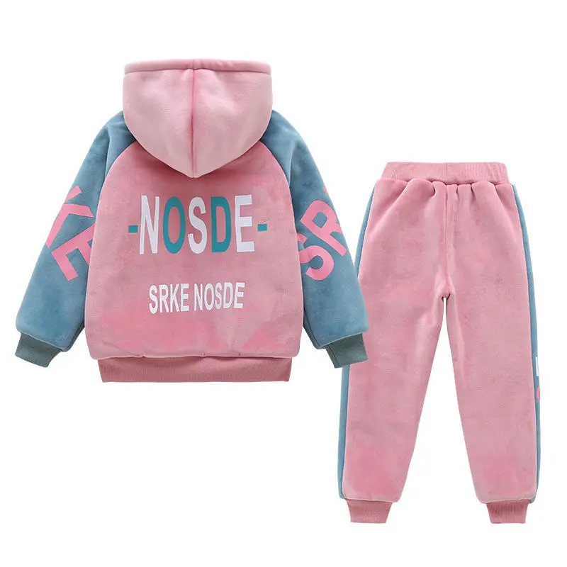 2024 Autumn winter girls tracksuit Toddler Teenager Clothes letter velvet jacket hoodie + Pant Children Kids 5 8 9 10 11 12 year