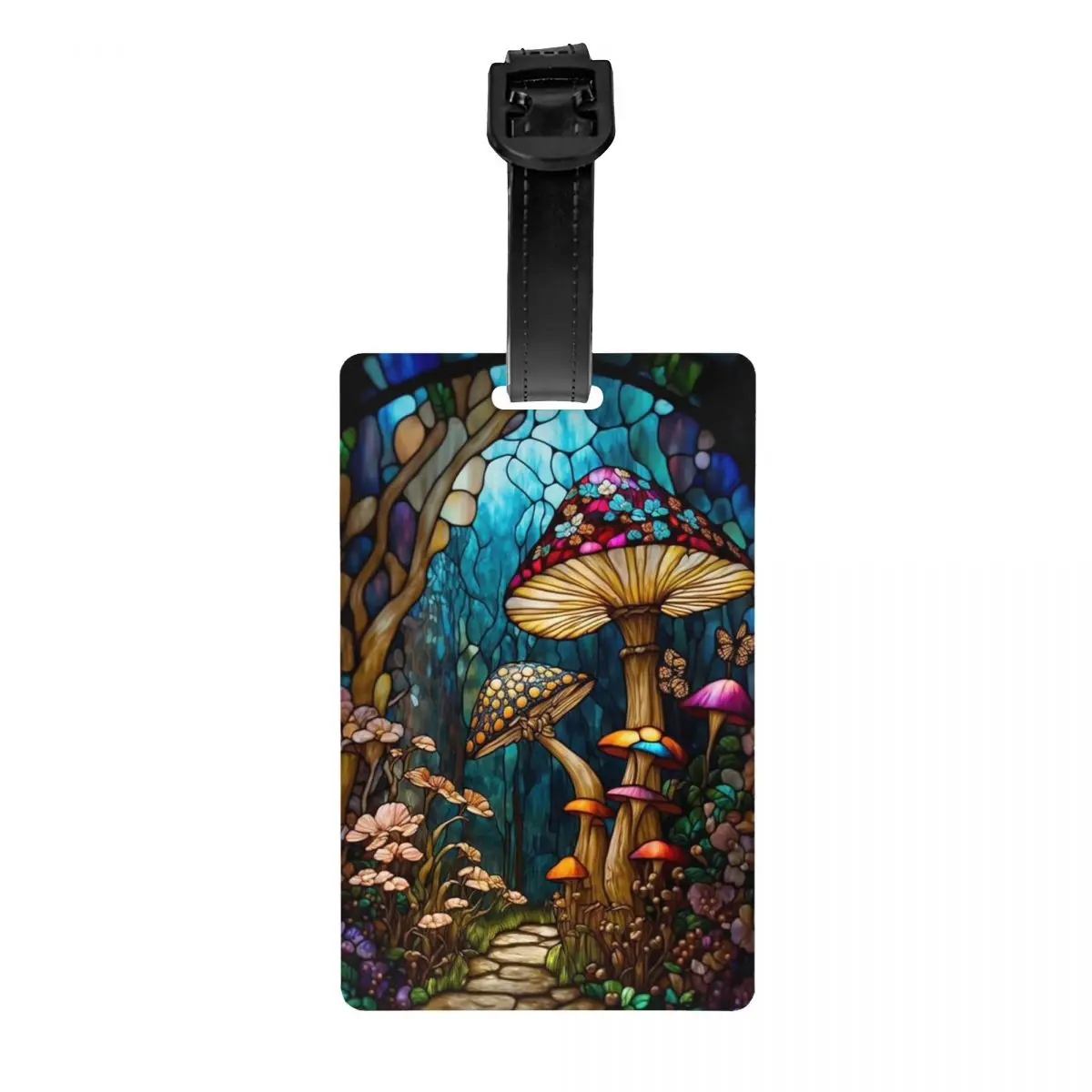 Custom Stained Glass Mushroom Luggage Tag Privacy Protection Baggage Tags Travel Bag Labels Suitcase