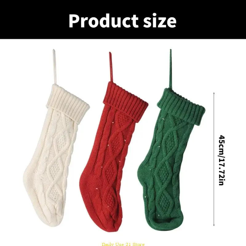 2 Pieces Knitted Christmas Stockings with LED Lights Home Decoration Accessory