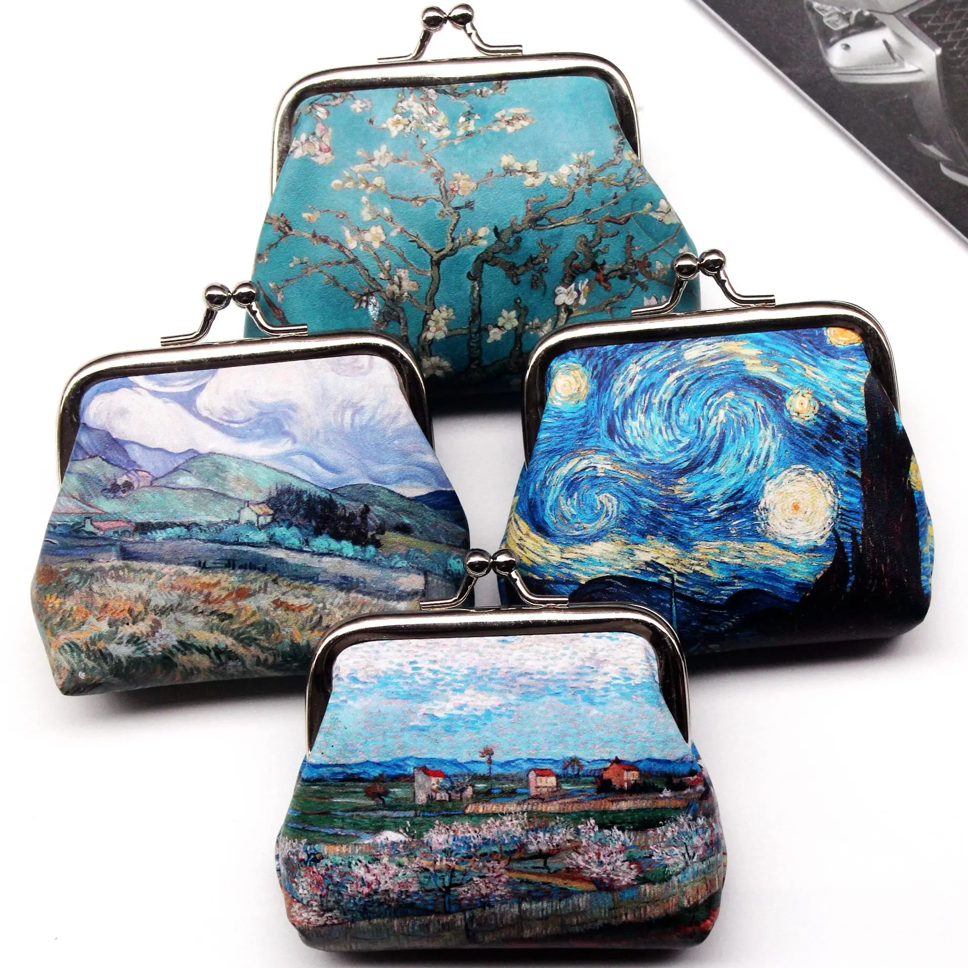 Mini porte-monnaie imprimé pour femmes, sacs à main à loquet pour cartes de vente, pochette de monnaie, sac de change, célèbre Van Gogh, impression d'huile, 2024