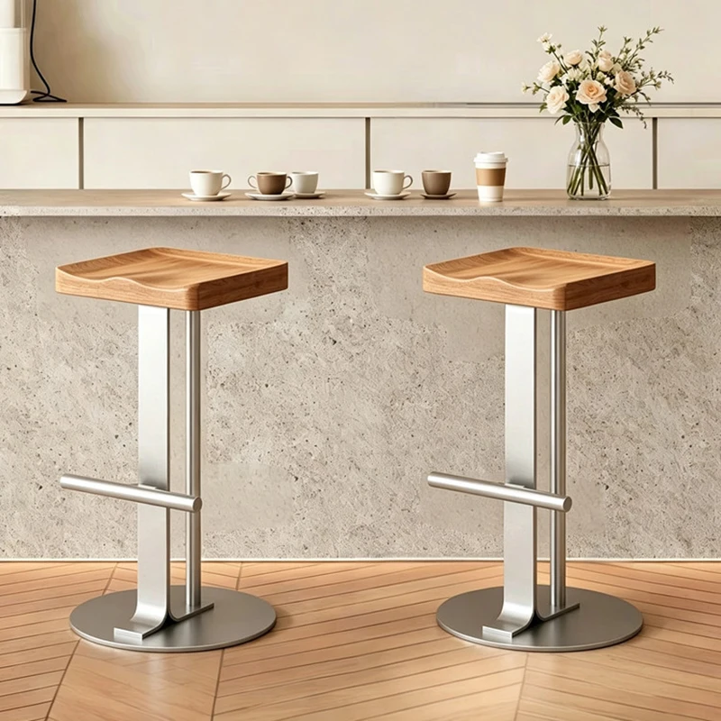 Creative Metal Bar Stool,Solid Wood Tall Stools,Coffee Shop Bar Chair,Leisure Chair,Art Footstool,Mobile Seats,Nordic Furniture