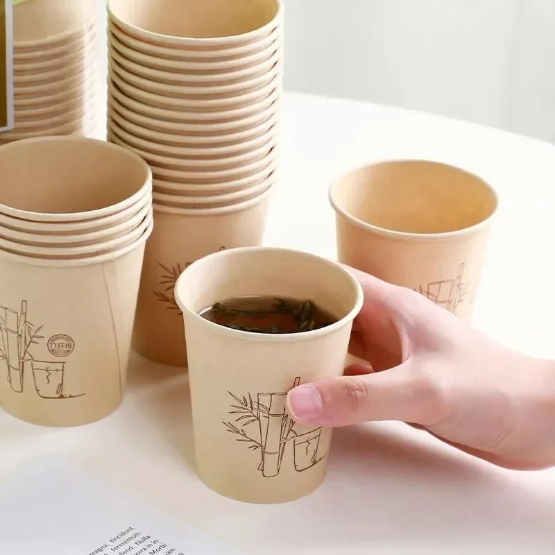 50/100Pcs Disposable Coffee Cups Thickened Bamboo Fiber Cup Household Water Cup Juice Milk Bubble Tea Cup 종이컵 Vasos Desechables