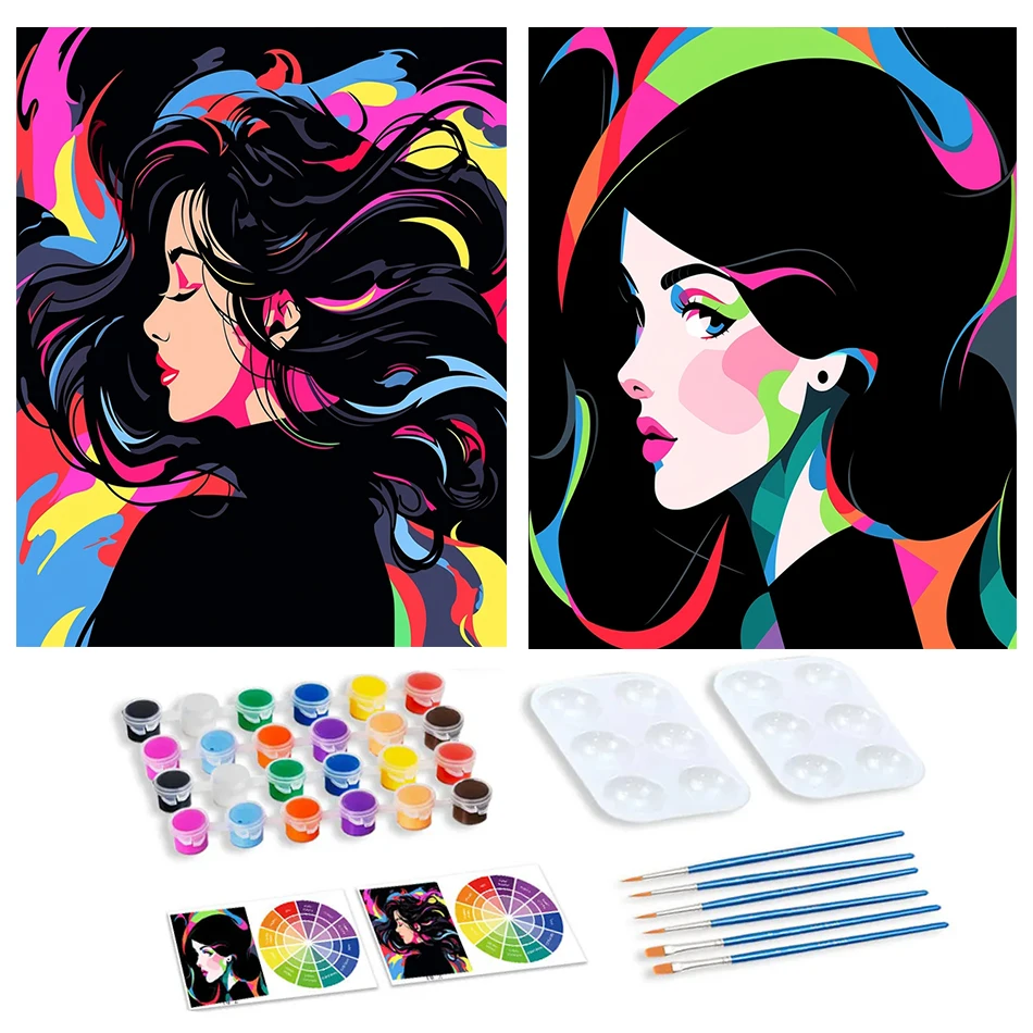 

2pcs Framed Sip and Paint Kit Women Painting Kit Supplies Canvas Painting Art Painting Set Pre Drawn Blank Stretch Canvas Kit fo