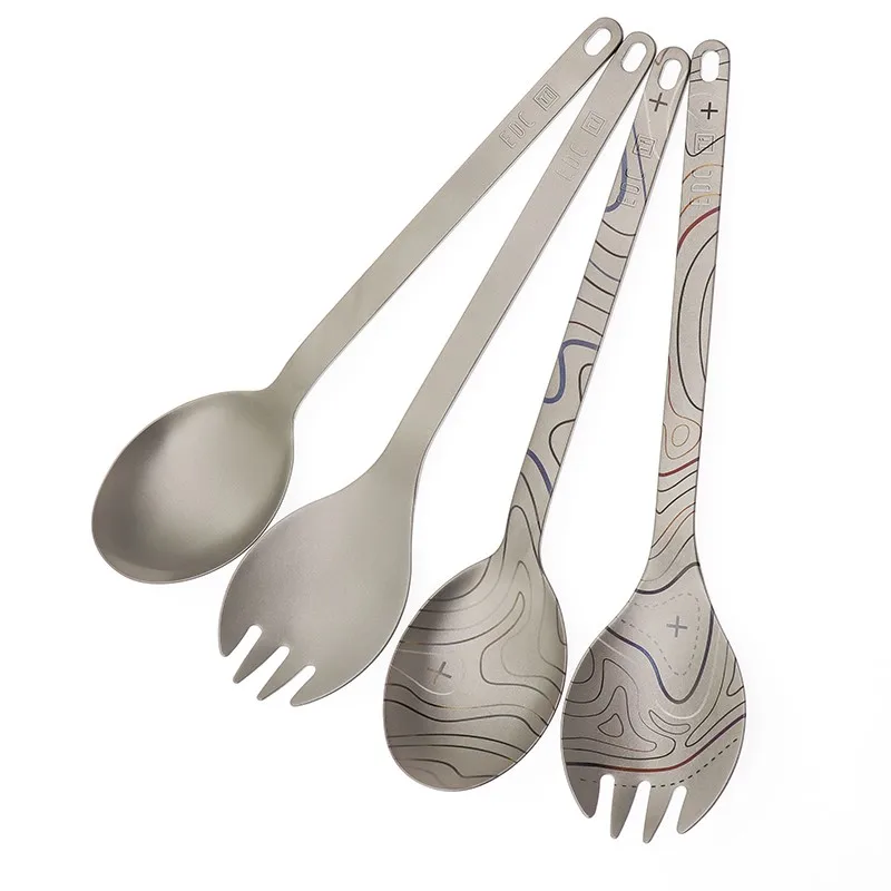 Colourful Pattern Outdoor Camping Picnic Barbecue Tableware Titanium Fork Spoon Outdoor Camping Picnic Tableware