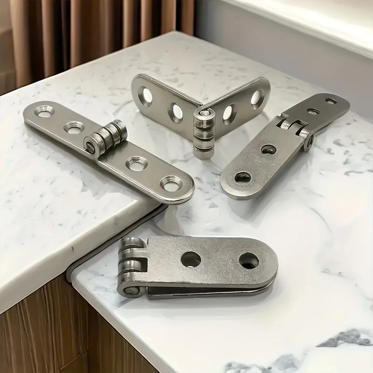 10 Mini Stainless Steel Hinges with 40 Screws. Small, foldable, flat hinges for jewelry boxes, cabinets, wooden crates, etc.