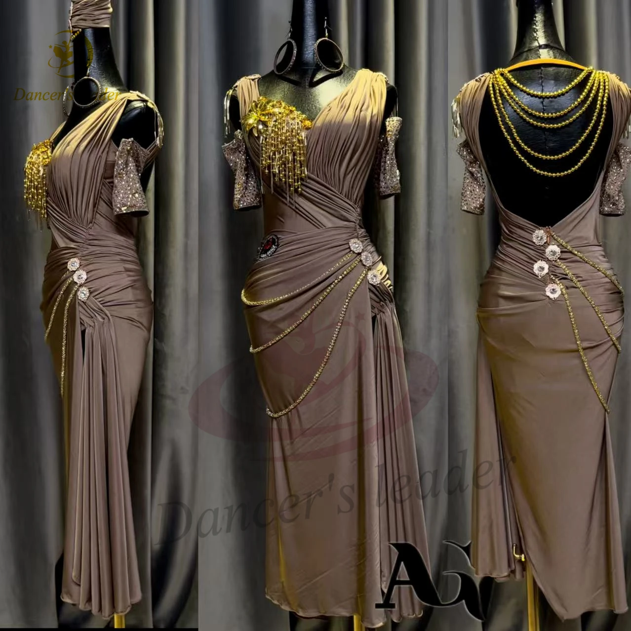 

Latin Dance AB Stone Female Adult Children High end Customized Silk Smooth Folded Skirt Black Pool Samba Performance Dress